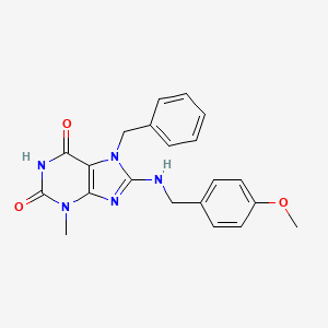 molecular formula C21H21N5O3 B2873399 7-苄基-8-((4-甲氧基苄基)氨基)-3-甲基-1H-嘌呤-2,6(3H,7H)-二酮 CAS No. 578004-38-3