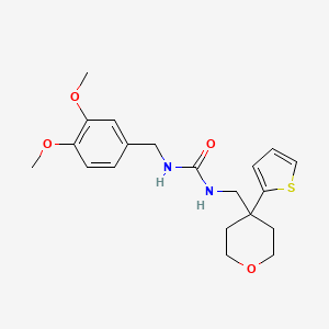 molecular formula C20H26N2O4S B2873411 1-(3,4-dimethoxybenzyl)-3-((4-(thiophen-2-yl)tetrahydro-2H-pyran-4-yl)methyl)urea CAS No. 1207020-71-0