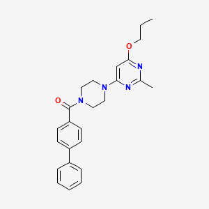 molecular formula C25H28N4O2 B2873418 [1,1'-Biphenyl]-4-yl(4-(2-methyl-6-propoxypyrimidin-4-yl)piperazin-1-yl)methanone CAS No. 1021119-20-9