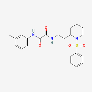 molecular formula C22H27N3O4S B2873429 N1-(2-(1-(phenylsulfonyl)piperidin-2-yl)ethyl)-N2-(m-tolyl)oxalamide CAS No. 898449-63-3