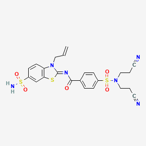 molecular formula C23H22N6O5S3 B2873440 (Z)-N-(3-allyl-6-sulfamoylbenzo[d]thiazol-2(3H)-ylidene)-4-(N,N-bis(2-cyanoethyl)sulfamoyl)benzamide CAS No. 865176-20-1
