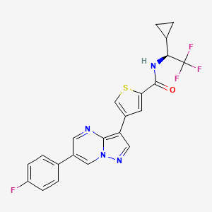 molecular formula C22H16F4N4OS B2873441 (S)-N-(1-cyclopropyl-2,2,2-trifluoroethyl)-4-(6-(4-fluorophenyl)pyrazolo[1,5-a]pyrimidin-3-yl)thiophene-2-carboxamide CAS No. 2443816-45-1
