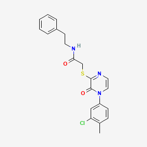 molecular formula C21H20ClN3O2S B2873444 2-((4-(3-chloro-4-methylphenyl)-3-oxo-3,4-dihydropyrazin-2-yl)thio)-N-phenethylacetamide CAS No. 899758-87-3