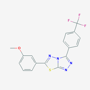 molecular formula C17H11F3N4OS B287345 Methyl 3-{3-[4-(trifluoromethyl)phenyl][1,2,4]triazolo[3,4-b][1,3,4]thiadiazol-6-yl}phenyl ether 