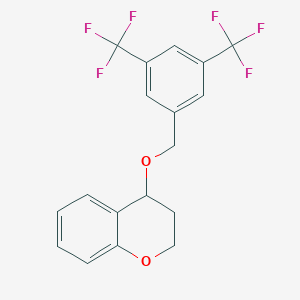 molecular formula C18H14F6O2 B2873452 4-{[3,5-Bis(trifluoromethyl)benzyl]oxy}chromane CAS No. 866155-72-8