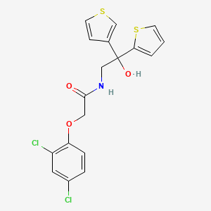 molecular formula C18H15Cl2NO3S2 B2873454 2-(2,4-dichlorophenoxy)-N-(2-hydroxy-2-(thiophen-2-yl)-2-(thiophen-3-yl)ethyl)acetamide CAS No. 2097931-70-7