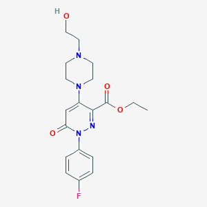 molecular formula C19H23FN4O4 B2873457 Ethyl 1-(4-fluorophenyl)-4-(4-(2-hydroxyethyl)piperazin-1-yl)-6-oxo-1,6-dihydropyridazine-3-carboxylate CAS No. 922121-96-8