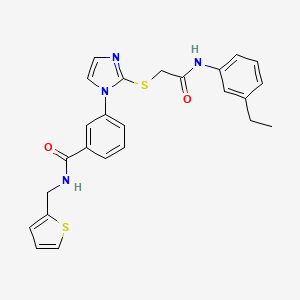 molecular formula C25H24N4O2S2 B2873472 3-(2-((2-((3-ethylphenyl)amino)-2-oxoethyl)thio)-1H-imidazol-1-yl)-N-(thiophen-2-ylmethyl)benzamide CAS No. 1115564-39-0