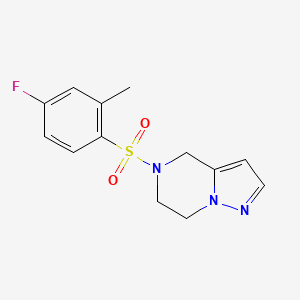 molecular formula C13H14FN3O2S B2873478 5-((4-Fluoro-2-methylphenyl)sulfonyl)-4,5,6,7-tetrahydropyrazolo[1,5-a]pyrazine CAS No. 2034401-72-2
