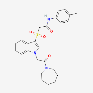 molecular formula C25H29N3O4S B2873486 2-((1-(2-(azepan-1-yl)-2-oxoethyl)-1H-indol-3-yl)sulfonyl)-N-(p-tolyl)acetamide CAS No. 878058-79-8