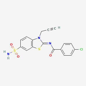 molecular formula C17H12ClN3O3S2 B2873488 (Z)-4-chloro-N-(3-(prop-2-yn-1-yl)-6-sulfamoylbenzo[d]thiazol-2(3H)-ylidene)benzamide CAS No. 865181-85-7