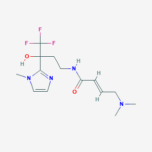 molecular formula C14H21F3N4O2 B2873489 (E)-4-(Dimethylamino)-N-[4,4,4-trifluoro-3-hydroxy-3-(1-methylimidazol-2-yl)butyl]but-2-enamide CAS No. 2411335-84-5