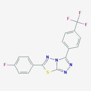molecular formula C16H8F4N4S B287349 6-(4-Fluorophenyl)-3-[4-(trifluoromethyl)phenyl][1,2,4]triazolo[3,4-b][1,3,4]thiadiazole 