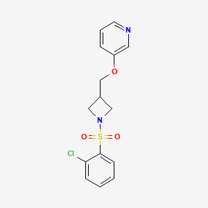 molecular formula C15H15ClN2O3S B2873493 3-[[1-(2-Chlorophenyl)sulfonylazetidin-3-yl]methoxy]pyridine CAS No. 2380062-07-5
