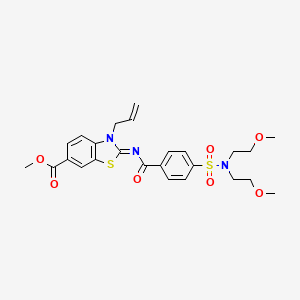 molecular formula C25H29N3O7S2 B2873513 Methyl 2-[4-[bis(2-methoxyethyl)sulfamoyl]benzoyl]imino-3-prop-2-enyl-1,3-benzothiazole-6-carboxylate CAS No. 865175-01-5