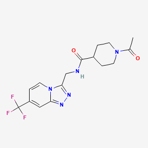 molecular formula C16H18F3N5O2 B2873547 1-乙酰基-N-((7-(三氟甲基)-[1,2,4]三唑并[4,3-a]吡啶-3-基)甲基)哌啶-4-甲酰胺 CAS No. 1903310-27-9