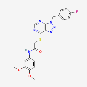 molecular formula C21H19FN6O3S B2873563 N-(3,4-二甲氧基苯基)-2-((3-(4-氟苄基)-3H-[1,2,3]三唑并[4,5-d]嘧啶-7-基)硫代)乙酰胺 CAS No. 863457-83-4