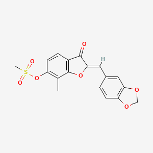 molecular formula C18H14O7S B2873572 (2Z)-2-(1,3-benzodioxol-5-ylmethylidene)-7-methyl-3-oxo-2,3-dihydro-1-benzofuran-6-yl methanesulfonate CAS No. 900282-89-5