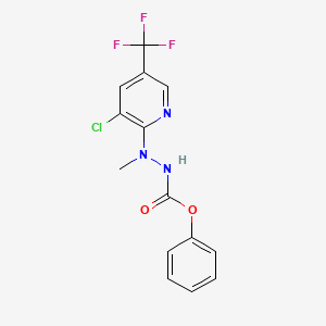 molecular formula C14H11ClF3N3O2 B2873575 苯基 2-[3-氯-5-(三氟甲基)-2-吡啶基]-2-甲基-1-肼基甲酸酯 CAS No. 860650-52-8