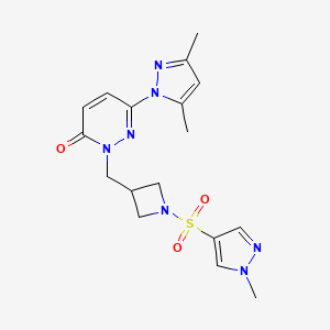 molecular formula C17H21N7O3S B2873579 6-(3,5-dimethyl-1H-pyrazol-1-yl)-2-({1-[(1-methyl-1H-pyrazol-4-yl)sulfonyl]azetidin-3-yl}methyl)-2,3-dihydropyridazin-3-one CAS No. 2190365-43-4