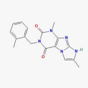 molecular formula C17H17N5O2 B2873598 1,7-二甲基-3-(2-甲基苄基)-1H-咪唑并[2,1-f]嘌呤-2,4(3H,8H)-二酮 CAS No. 927536-17-2