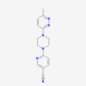 molecular formula C15H16N6 B2873611 6-[4-(6-Methylpyridazin-3-yl)piperazin-1-yl]pyridine-3-carbonitrile CAS No. 2380141-74-0