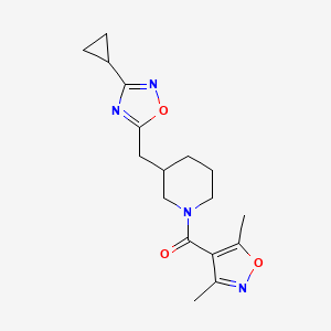 molecular formula C17H22N4O3 B2873617 (3-((3-Cyclopropyl-1,2,4-oxadiazol-5-yl)methyl)piperidin-1-yl)(3,5-dimethylisoxazol-4-yl)methanone CAS No. 1705879-61-3