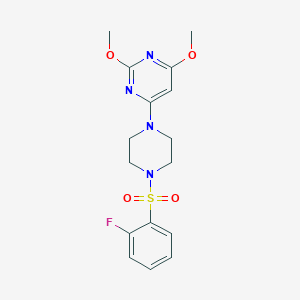 molecular formula C16H19FN4O4S B2873620 4-(4-((2-Fluorophenyl)sulfonyl)piperazin-1-yl)-2,6-dimethoxypyrimidine CAS No. 1021073-74-4