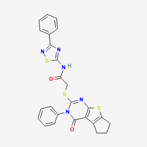 molecular formula C25H19N5O2S3 B2873643 2-((4-氧代-3-苯基-4,5,6,7-四氢-3H-环戊[4,5]噻吩并[2,3-d]嘧啶-2-基)硫代)-N-(3-苯基-1,2,4-噻二唑-5-基)乙酰胺 CAS No. 690644-51-0