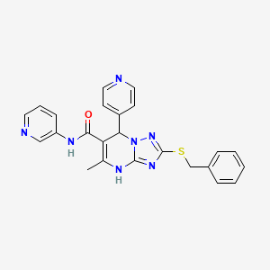 molecular formula C24H21N7OS B2873669 2-(benzylsulfanyl)-5-methyl-N-(pyridin-3-yl)-7-(pyridin-4-yl)-4H,7H-[1,2,4]triazolo[1,5-a]pyrimidine-6-carboxamide CAS No. 536986-28-4