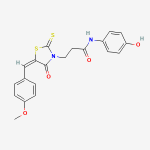 molecular formula C20H18N2O4S2 B2873685 N-(4-hydroxyphenyl)-3-[(5E)-5-[(4-methoxyphenyl)methylidene]-4-oxo-2-sulfanylidene-1,3-thiazolidin-3-yl]propanamide CAS No. 313960-60-0