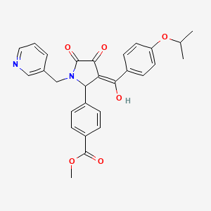 molecular formula C28H26N2O6 B2873737 methyl 4-[(3E)-3-[hydroxy-(4-propan-2-yloxyphenyl)methylidene]-4,5-dioxo-1-(pyridin-3-ylmethyl)pyrrolidin-2-yl]benzoate CAS No. 371211-77-7