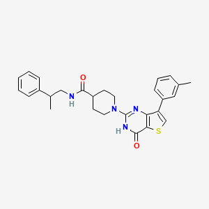 molecular formula C28H30N4O2S B2873778 1-[7-(3-methylphenyl)-4-oxo-3,4-dihydrothieno[3,2-d]pyrimidin-2-yl]-N-(2-phenylpropyl)piperidine-4-carboxamide CAS No. 1242906-68-8