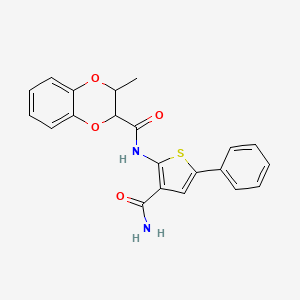 molecular formula C21H18N2O4S B2873784 N-(3-carbamoyl-5-phenylthiophen-2-yl)-3-methyl-2,3-dihydrobenzo[b][1,4]dioxine-2-carboxamide CAS No. 1286713-90-3