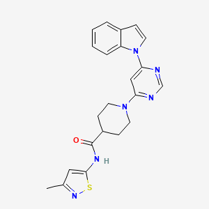 molecular formula C22H22N6OS B2873787 1-(6-(1H-indol-1-yl)pyrimidin-4-yl)-N-(3-methylisothiazol-5-yl)piperidine-4-carboxamide CAS No. 1797159-99-9