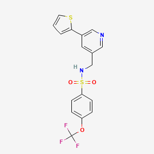 molecular formula C17H13F3N2O3S2 B2873792 N-((5-(thiophen-2-yl)pyridin-3-yl)methyl)-4-(trifluoromethoxy)benzenesulfonamide CAS No. 2034487-71-1