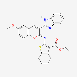 molecular formula C28H25N3O4S B2873797 (Z)-ethyl 2-((3-(1H-benzo[d]imidazol-2-yl)-6-methoxy-2H-chromen-2-ylidene)amino)-4,5,6,7-tetrahydrobenzo[b]thiophene-3-carboxylate CAS No. 328268-85-5