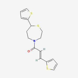 molecular formula C16H17NOS3 B2873875 (E)-3-(thiophen-2-yl)-1-(7-(thiophen-2-yl)-1,4-thiazepan-4-yl)prop-2-en-1-one CAS No. 1706516-12-2