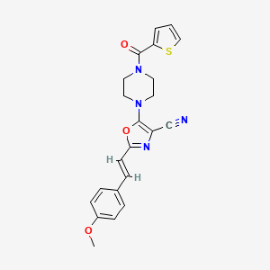 molecular formula C22H20N4O3S B2873886 (E)-2-(4-methoxystyryl)-5-(4-(thiophene-2-carbonyl)piperazin-1-yl)oxazole-4-carbonitrile CAS No. 941258-12-4