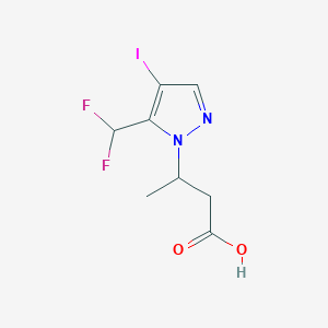 molecular formula C8H9F2IN2O2 B2873890 3-[5-(Difluoromethyl)-4-iodopyrazol-1-yl]butanoic acid CAS No. 1946817-25-9
