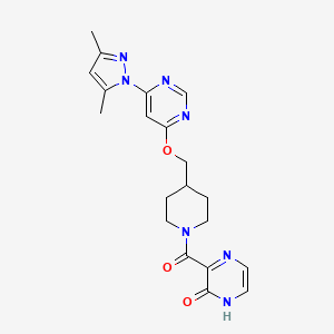 molecular formula C20H23N7O3 B2873909 3-[4-[[6-(3,5-Dimethylpyrazol-1-yl)pyrimidin-4-yl]oxymethyl]piperidine-1-carbonyl]-1H-pyrazin-2-one CAS No. 2380094-52-8