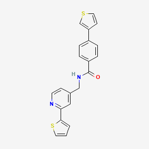 molecular formula C21H16N2OS2 B2873926 N-((2-(thiophen-2-yl)pyridin-4-yl)methyl)-4-(thiophen-3-yl)benzamide CAS No. 2034545-76-9