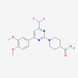 molecular formula C19H21F2N3O4 B2873941 1-[4-(Difluoromethyl)-6-(3,4-dimethoxyphenyl)pyrimidin-2-yl]piperidine-4-carboxylic acid CAS No. 870260-43-8