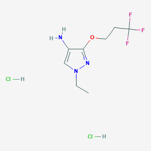 molecular formula C8H14Cl2F3N3O B2873942 1-Ethyl-3-(3,3,3-trifluoropropoxy)pyrazol-4-amine;dihydrochloride CAS No. 2413869-23-3