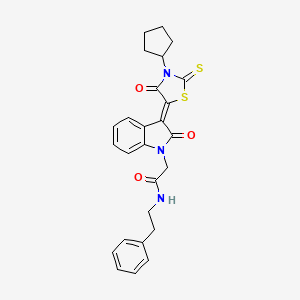 molecular formula C26H25N3O3S2 B2873944 2-[(3Z)-3-(3-cyclopentyl-4-oxo-2-thioxo-1,3-thiazolidin-5-ylidene)-2-oxo-2,3-dihydro-1H-indol-1-yl]-N-(2-phenylethyl)acetamide CAS No. 865593-02-8