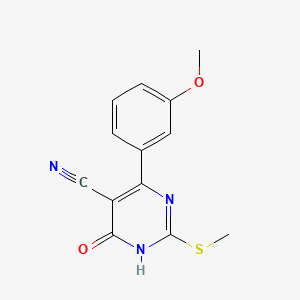 molecular formula C13H11N3O2S B2873945 5-Cyano-4-(3-methoxyphenyl)-2-methylthio-6-hydroxy-pyrimidine CAS No. 128640-73-3