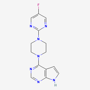 molecular formula C14H14FN7 B2873949 4-[4-(5-Fluoropyrimidin-2-yl)piperazin-1-yl]-7H-pyrrolo[2,3-d]pyrimidine CAS No. 2415471-99-5