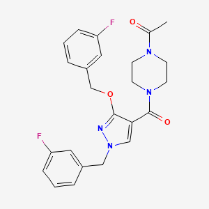 molecular formula C24H24F2N4O3 B2873958 1-(4-(1-(3-fluorobenzyl)-3-((3-fluorobenzyl)oxy)-1H-pyrazole-4-carbonyl)piperazin-1-yl)ethanone CAS No. 1014068-88-2