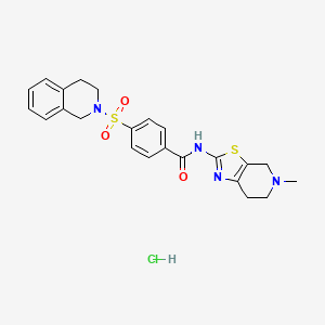 molecular formula C23H25ClN4O3S2 B2873989 4-((3,4-dihydroisoquinolin-2(1H)-yl)sulfonyl)-N-(5-methyl-4,5,6,7-tetrahydrothiazolo[5,4-c]pyridin-2-yl)benzamide hydrochloride CAS No. 1189676-01-4