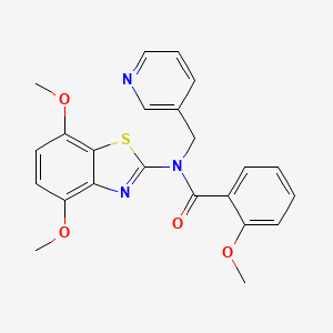 molecular formula C23H21N3O4S B2873995 N-(4,7-dimethoxybenzo[d]thiazol-2-yl)-2-methoxy-N-(pyridin-3-ylmethyl)benzamide CAS No. 895432-94-7